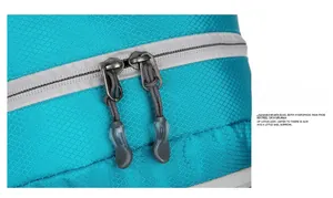 Detail of durable dual metal zippers and tear-resistant nylon fabric on the outdoor backpack