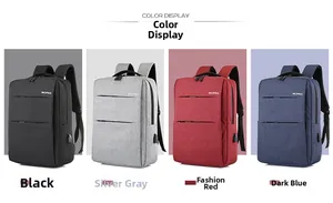 Business backpack color options showing USB port and water resistant polyester fabric