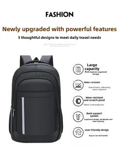 Water-resistant black business laptop backpack with wear-resistant Oxford fabric layers