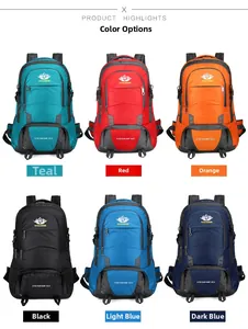 Zes kleuropties voor professionele 60L wandelrugzakken met handig multi-rits ontwerp