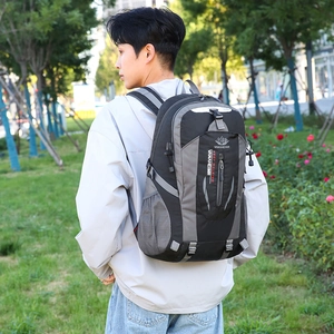 Waterproof outdoor hiking backpack in black and grey for camping and travel sports