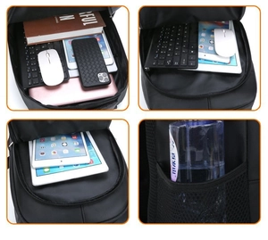 Macro detail of spacious interior compartments for laptop, tablet and office supplies