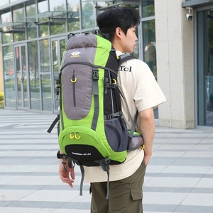 65+5L professional green hiking backpack with multi-strap support and reflective strips