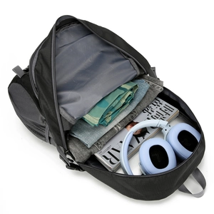 Outdoor waterproof black camping backpack for hiking and travel with spacious main compartment