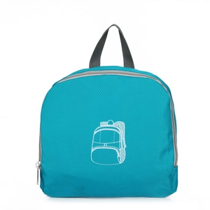 Foldable peacock blue lightweight waterproof backpack with diamond ripstop texture