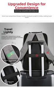 Details des grauen Business-Rucksacks mit Kofferband und verstecktem Kartenfach am Gurt