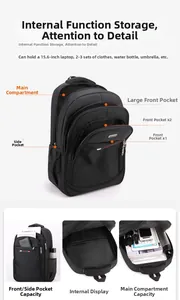 Vista detallada de la mochila impermeable de gran capacidad con múltiples divisiones