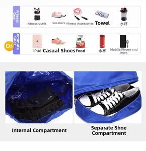 Détail du sac de sport étanche montrant la séparation humide-sec et le compartiment chaussures