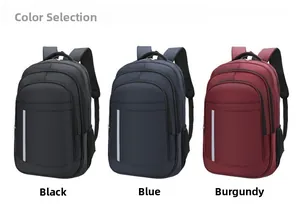 Waterproof business backpacks in black, navy blue, and wine red with reflective stripes