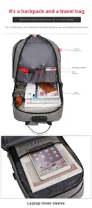 Detail des 15,6-Zoll-Laptopfachs und Sicherheitsschlosses am grauen Business-Rucksack