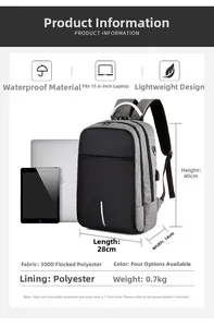 Details des Laptopfachs im grauen Business-Rucksack mit USB-Ladeanschluss