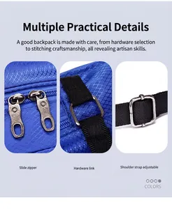 Détails du tissu matelassé bleu imperméable avec fermetures éclair métalliques