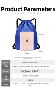 Sac à dos à cordon bleu en Oxford, dimensions 38x29x16cm et poids de 0,23kg détail