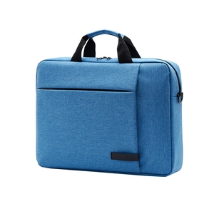 Blue business laptop briefcase in wear-resistant fabric with top handle and side D-rings