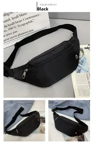 Detailansicht der schwarzen wasserdichten Nylon-Gürteltasche mit Doppel-Reißverschluss