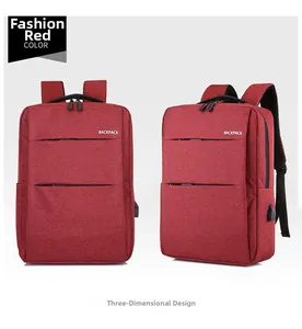 Red business laptop backpack with USB charging port and stereoscopic durable design