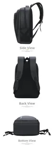 Business backpack detail showing side mesh pocket, breathable back panel and flat bottom