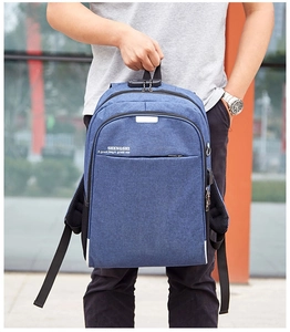 Sac à dos bleu avec serrure antivol, port USB et bandes réfléchissantes de sécurité