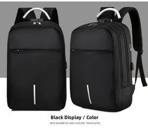 Details eines Business-Rucksacks mit USB-Ladeanschluss und silbernem Metallgriff