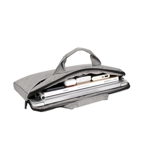 Laptoptasche in Hellgrau mit Fächern für Tablet, Smartphone und Arbeitsunterlagen