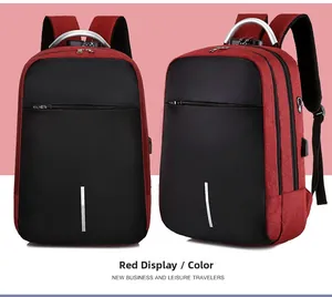 Details zum roten Business-Rucksack mit USB-Ladeanschluss, Schloss und Alugriff