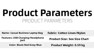 Fiche technique détaillée du sac à dos business avec port USB et poids léger de 0,59 kg