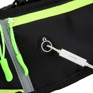Waterproof running belt waist bag with fluorescent green zipper and earphone hole feature