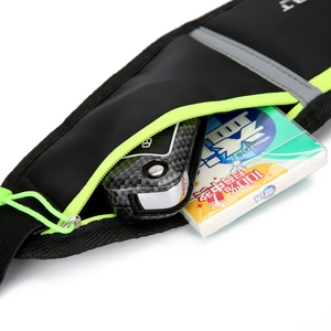 Waterproof slim running belt with neon zipper and reflective strip for night safety