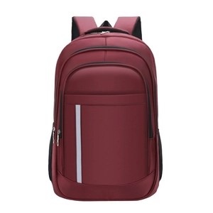 Burgundy minimalist laptop backpack with reflective safety strip and multiple zipper compartments