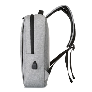 Light gray business laptop backpack with USB charging port and sleek side profile view