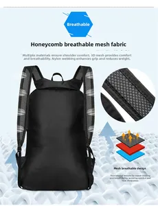 Detail of breathable 3D mesh shoulder straps on lightweight black sports backpack