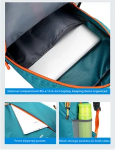 Détail du sac à dos pliable avec compartiment pour ordinateur 15,6 pouces et poche filet