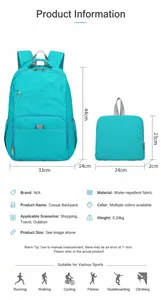 Close-up of waterproof mint green foldable backpack showing 0.24kg lightweight material