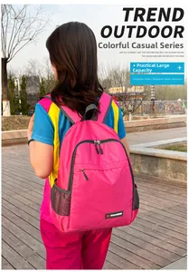 Outdoor foldable rose red backpack featuring side mesh pockets and durable nylon fabric
