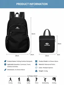 Comparison of unfolded 42x29cm and folded 20x16cm lightweight waterproof black backpack