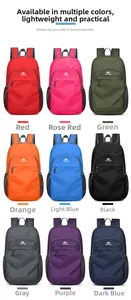 Grid display of nine various colored lightweight waterproof outdoor travel backpacks