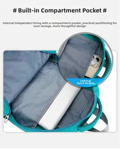 Vue détaillée du sac à dos en nylon imperméable avec compartiment PC et poches de rangement