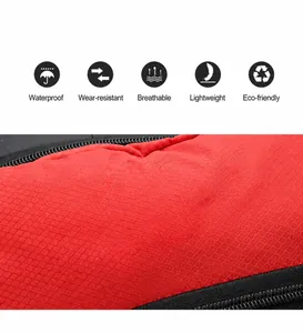 Detail of red waterproof ripstop fabric and zipper for outdoor sport backpack
