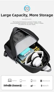 Internal view of the black backpack showing large capacity and multi-layer storage compartments