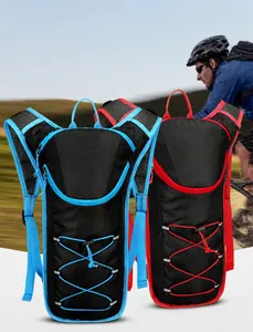 Detail of lightweight cycling backpack with honeycomb fabric and bungee storage system