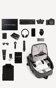 Detail view of large capacity business backpack with 15.6 inch laptop and tablet sleeves