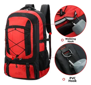 Detail of outdoor backpack showing durable fabric loop and PVP buckle fastening systems