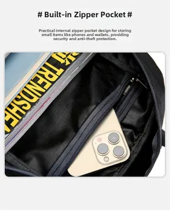 Detail view of the interior zippered pocket for safe storage of phones and wallets