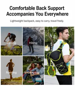 Detail view of black cycling backpack with neon green straps and side breathable mesh net