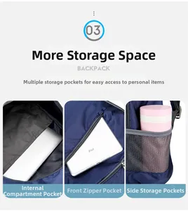 Detail view of foldable backpack featuring internal compartments for laptop and iPad storage