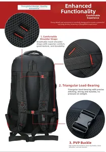 Detail of breathable mesh shoulder straps and reinforced buckle on waterproof hiking backpack