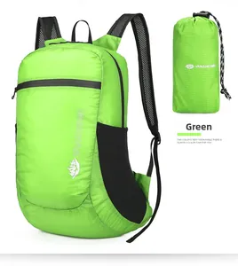Folded state and open view of the green lightweight ripstop travel backpack