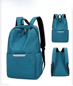 Vue triple du sac à dos bleu lac réfléchissant avec texture imperméable et capacité