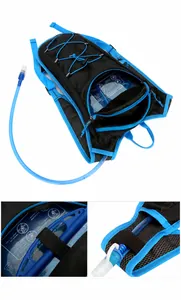 Detail view of the 2.0L hydration bladder attachment and outlet on the cycling backpack