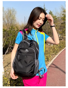 Outdoor waterproof black backpack with side mesh pockets and adjustable shoulder straps